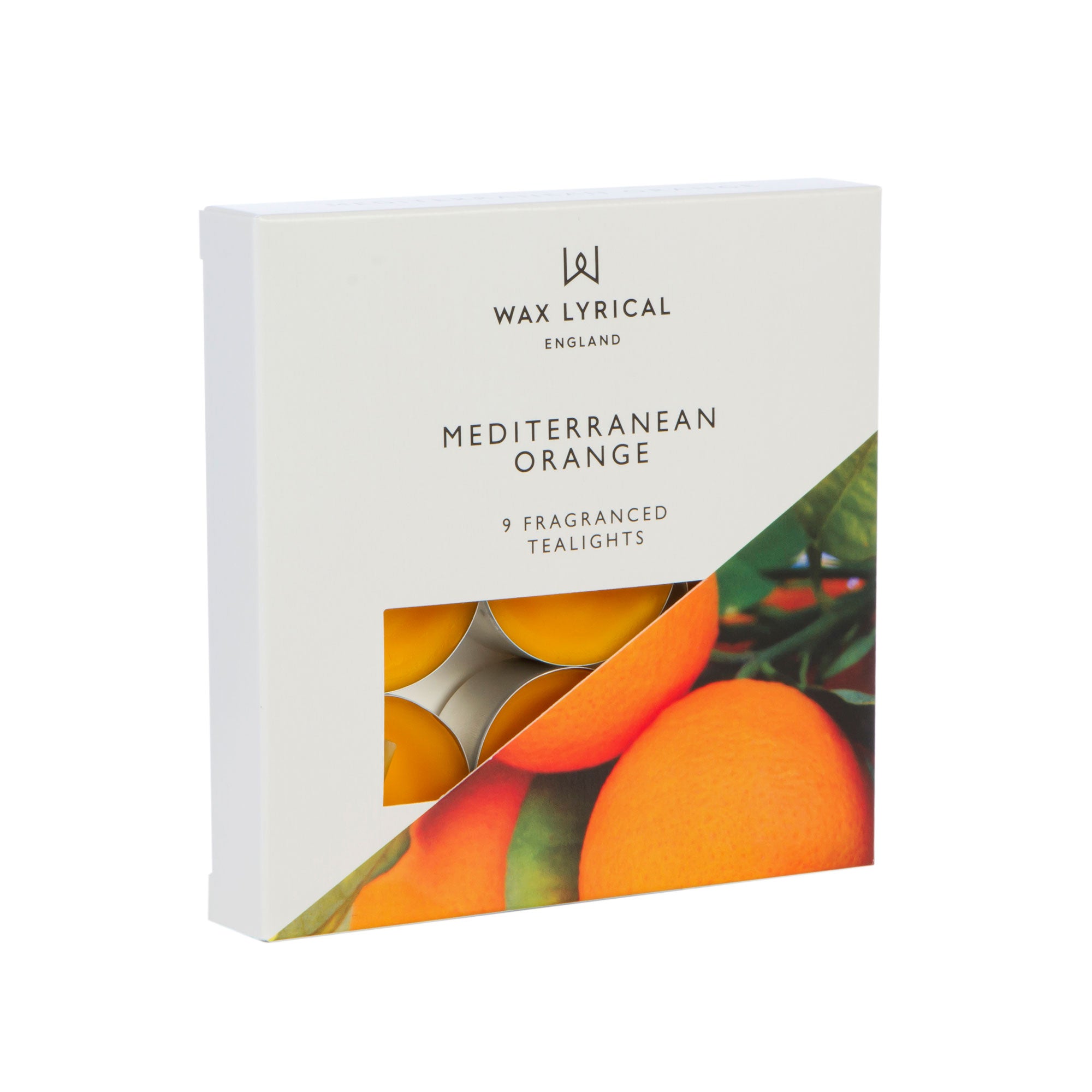Wax Lyrical Made In England Mediterranean Orange Tea Lights. Tangy orange scent is filled with citrus zest, mandarin, grapefruit, aniseed.