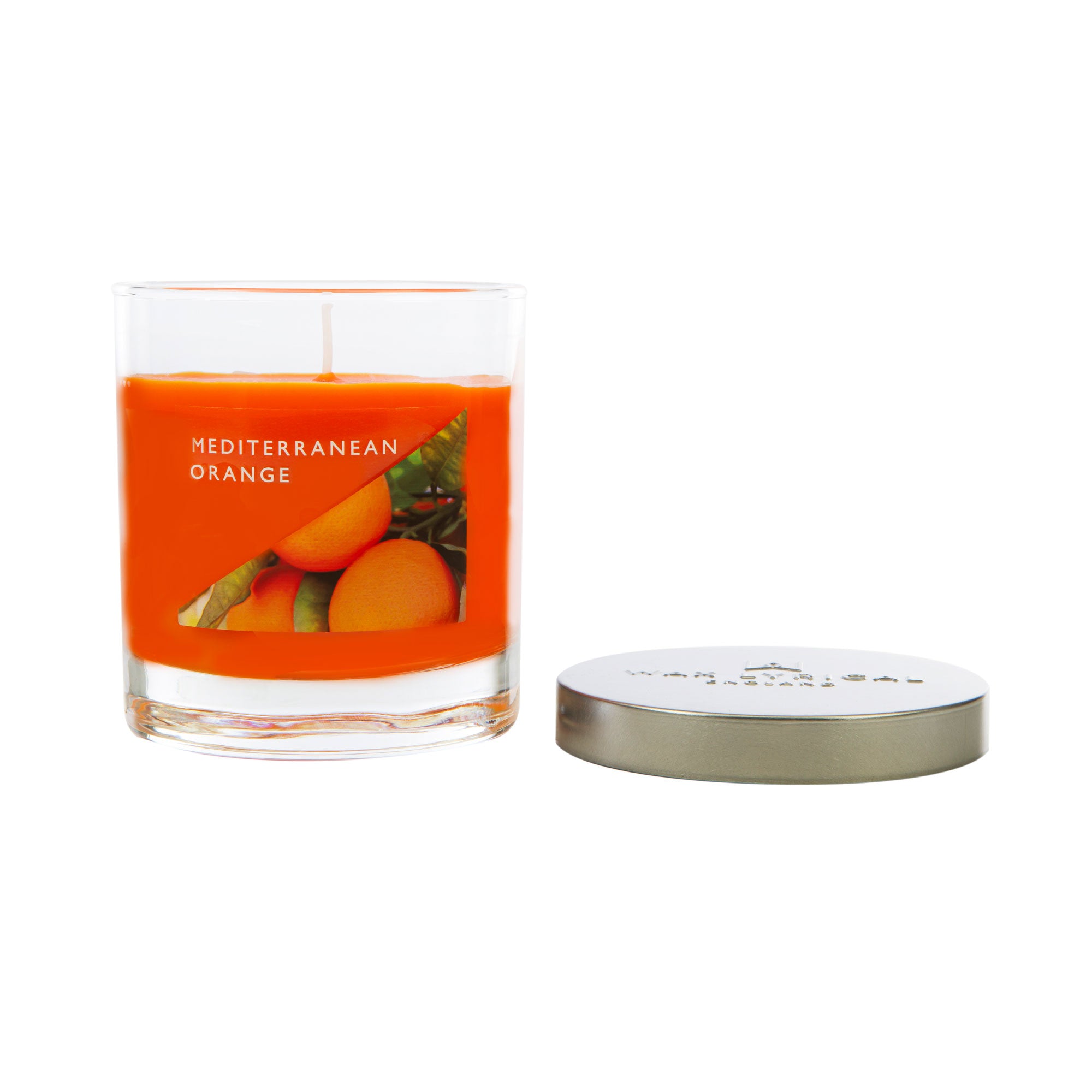 Wax Lyrical Made In England Mediterranean Orange Medium Tin Candles. Cherries spritz in this fruity fragrance, ripe strawberries and raspberries add rich red zest. Floral violet and vanilla create a sweet base.