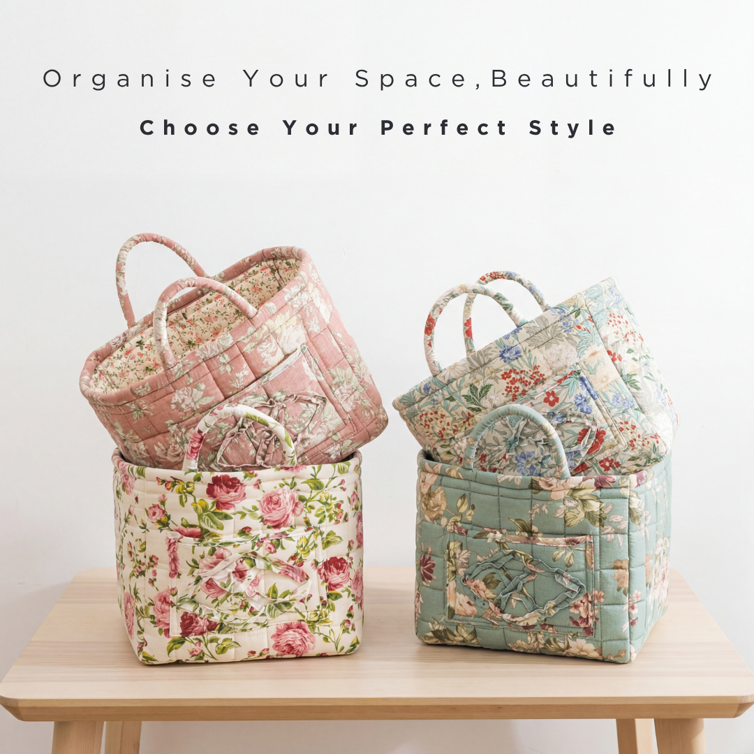 Foldable Fabric Bag with Floral Pattern
