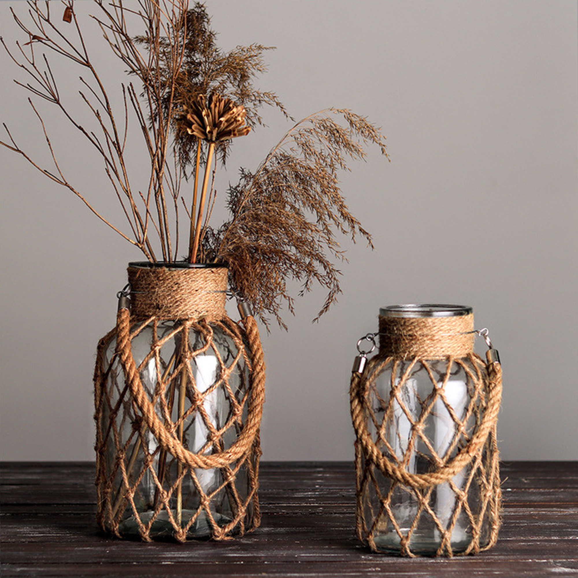 Hand-Woven Glass Vase with Rope Design