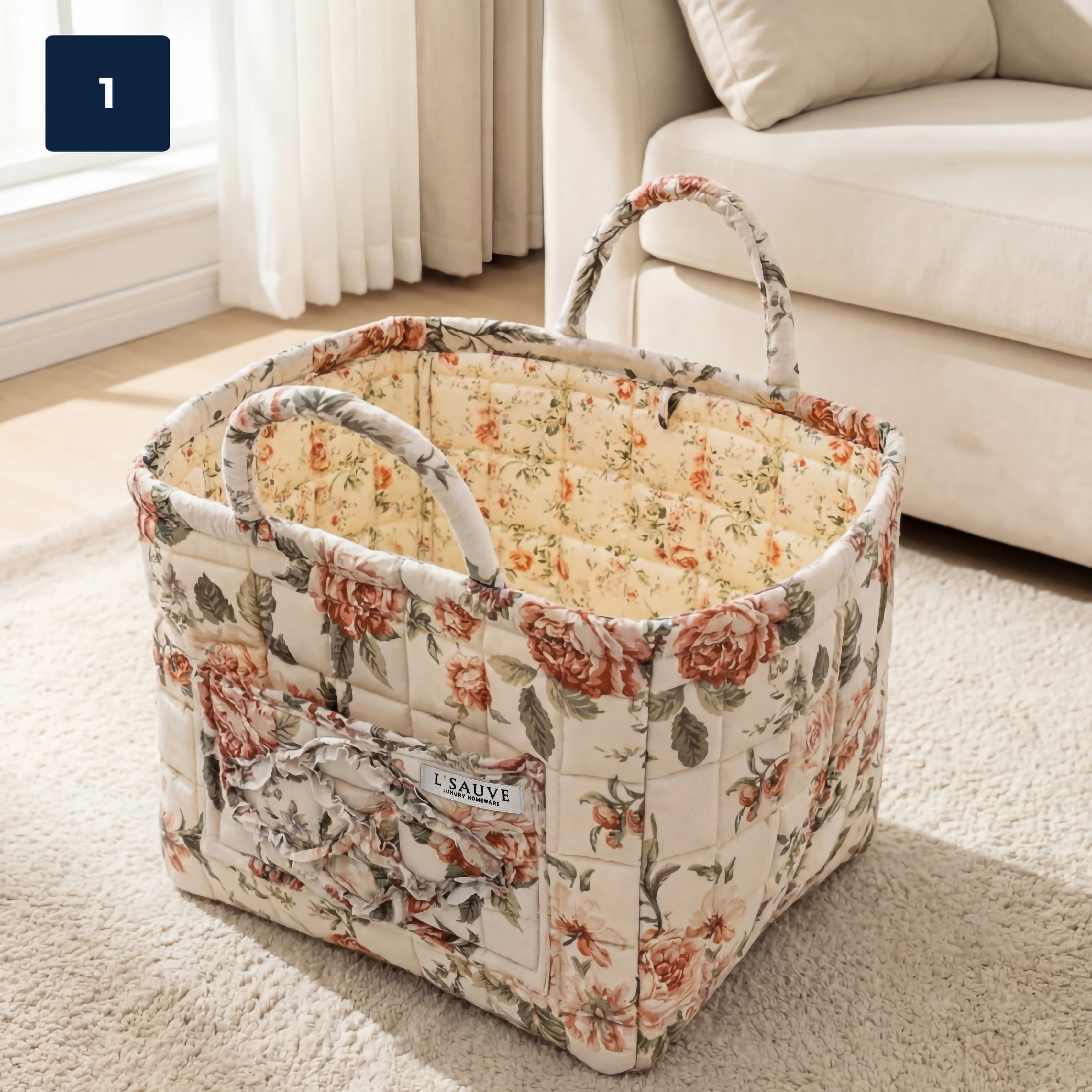Foldable Fabric Bag with Floral Pattern