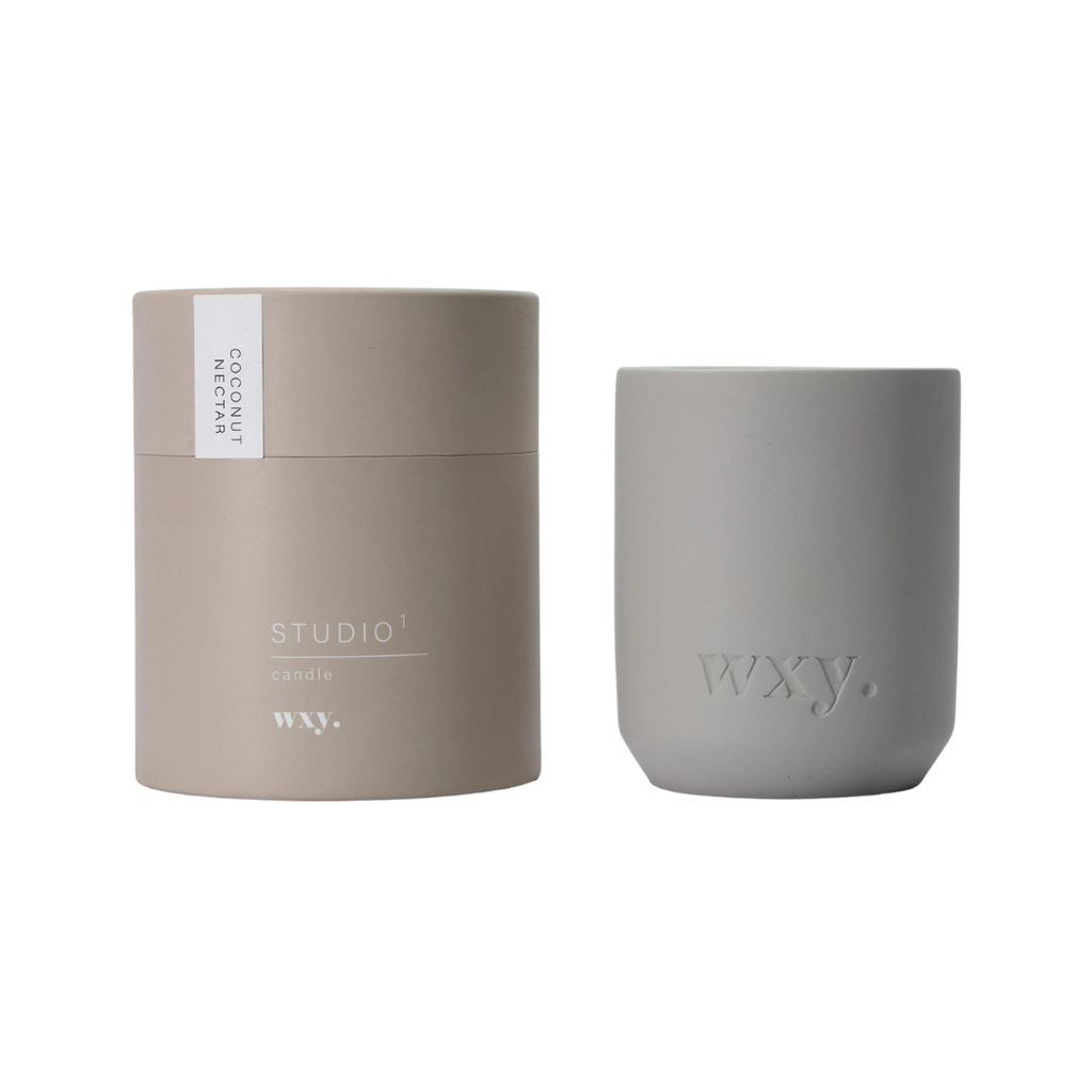 Wxy. Coconut Nectar - Studio 1 Candle. Lactonic notes blend with creamy coconut and pineapple. A heart of gentle flowers over a strong and complex vanilla musk blend. 