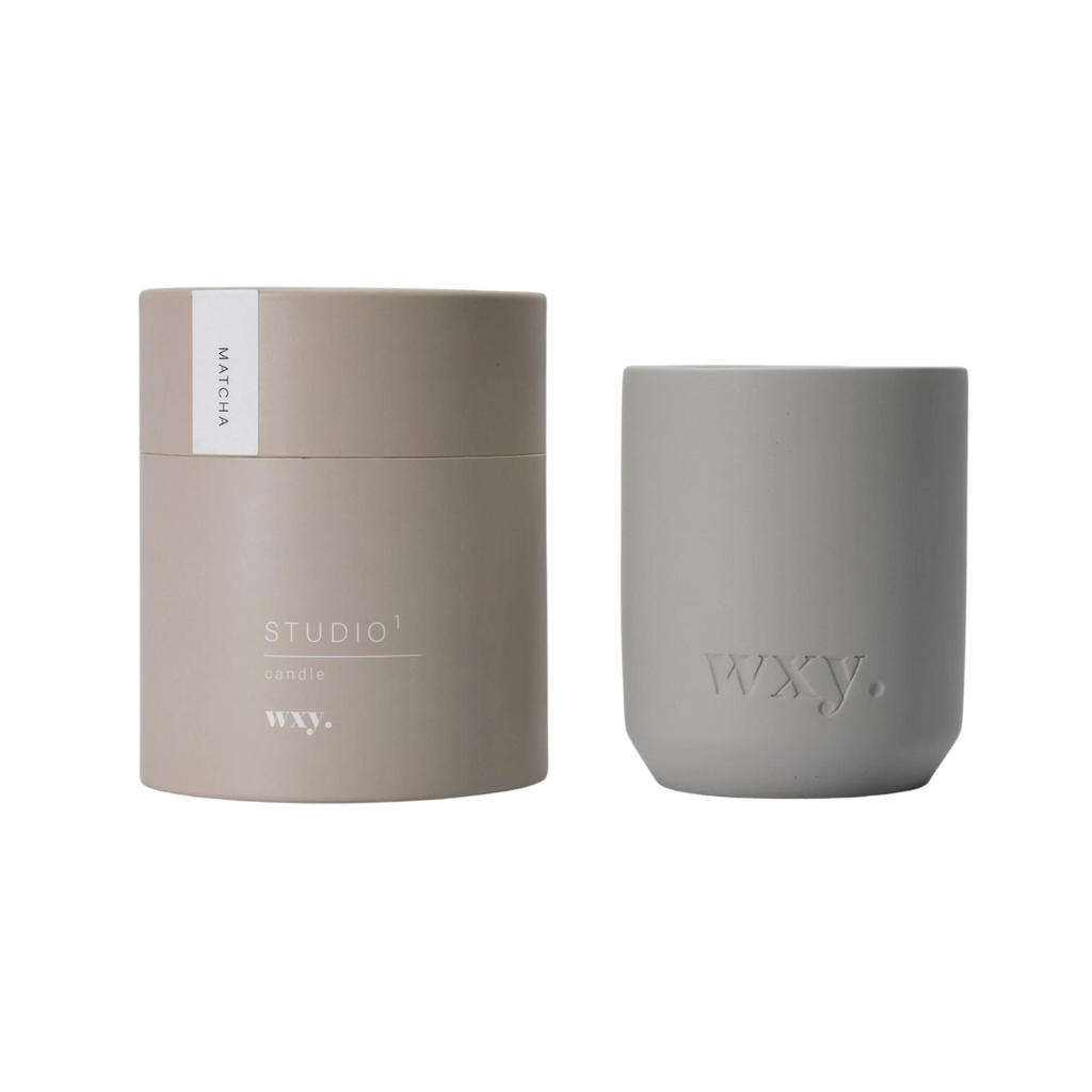 Wxy. Matcha - Studio 1 Candle. A heart of green tea. Sparkling notes infused with lemongrass and bright herbs. Fresh grasses. Lively and awakening. Cleansing and purifying.