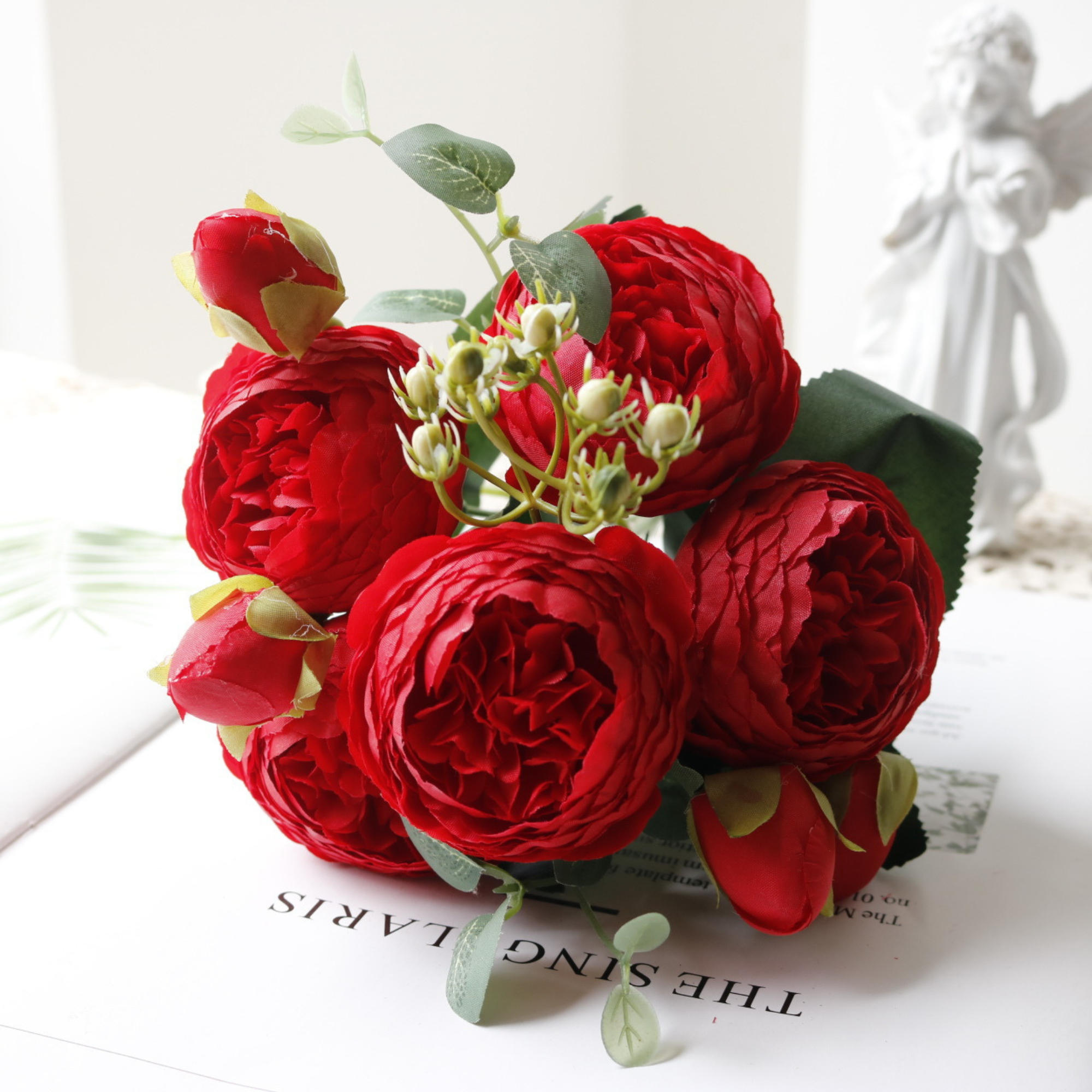 Royal red - Silk Peony Artificial Flower Bouquet