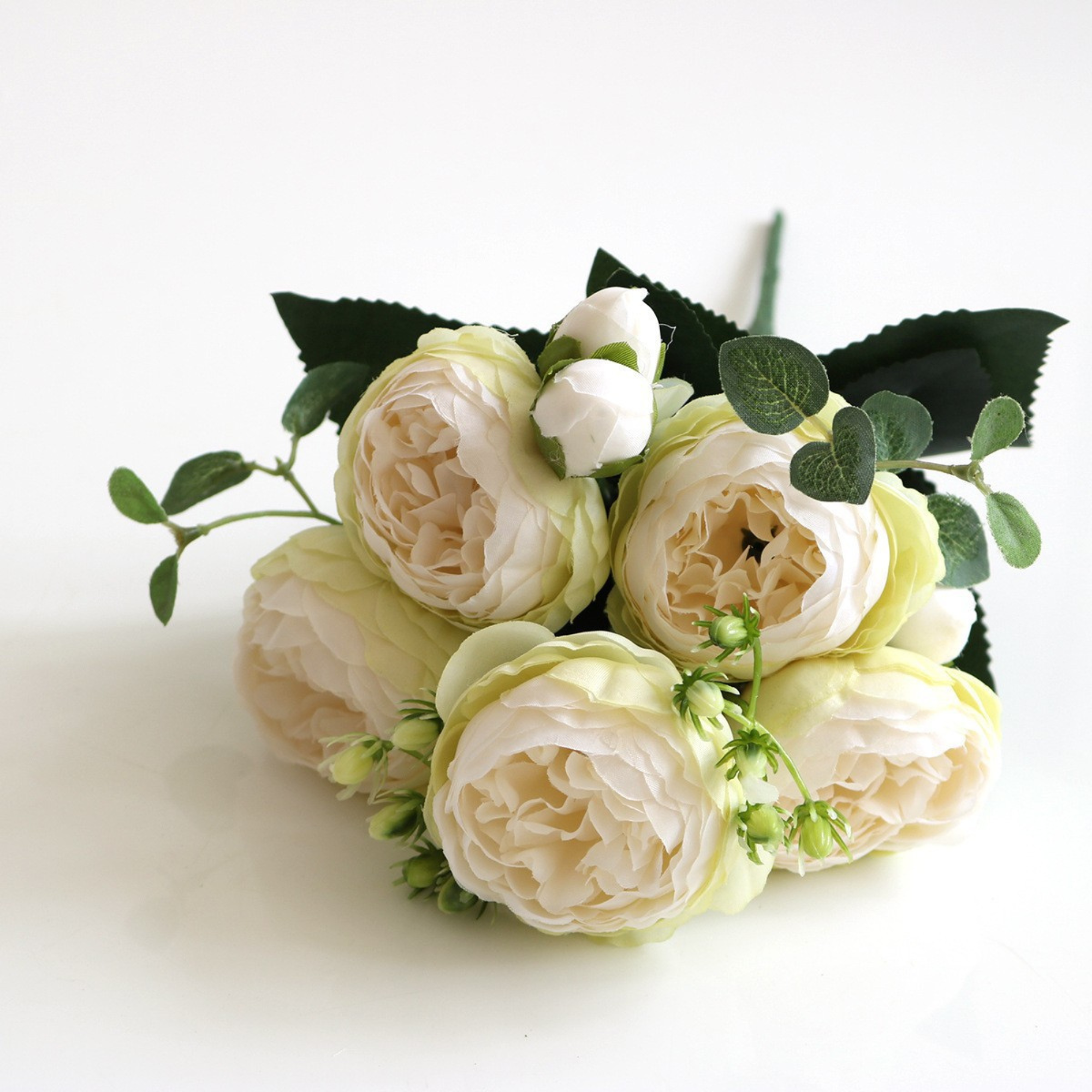 White and green - Silk Peony Artificial Flower Bouquet