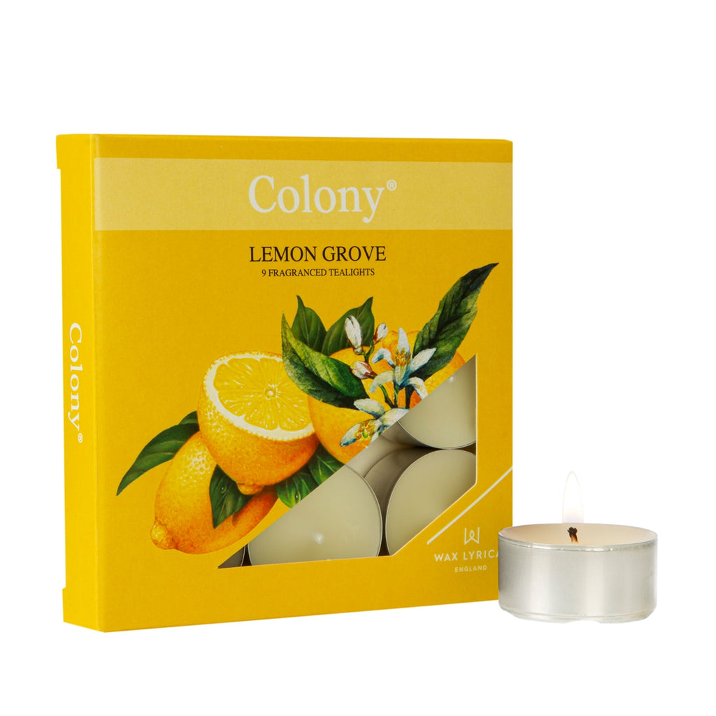 Wax Lyrical Colony Lemon Grove Tea Lights. Citrus scent with pieces of zesty lemon, fresh verbena makes a lovely scent for any house.