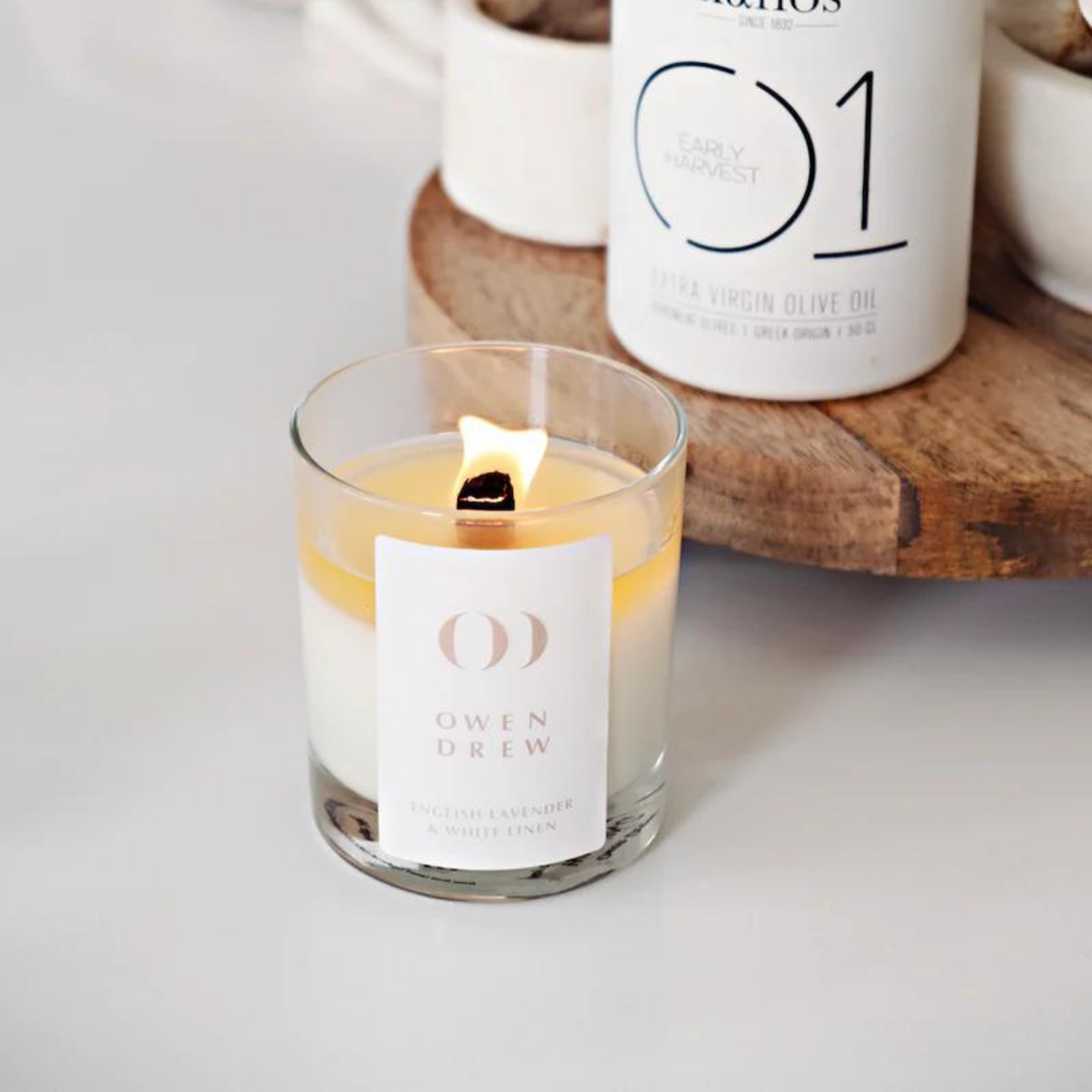 Owen Drew England White Linen & English Lavender Luxury Candle