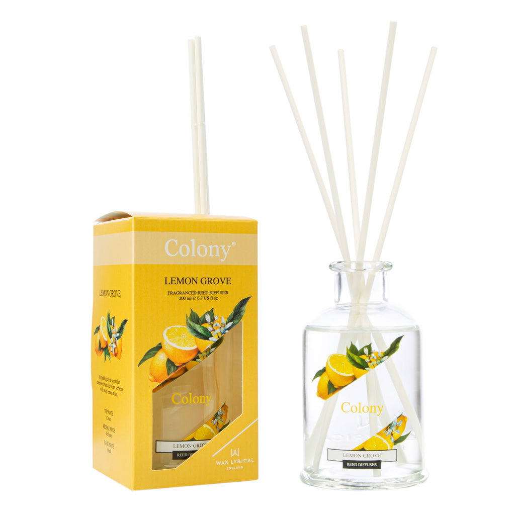 Wax Lyrical Colony Lemon Grove Diffuser. Citrus scent with pieces of zesty lemon, fresh verbena makes a lovely scent for any house.