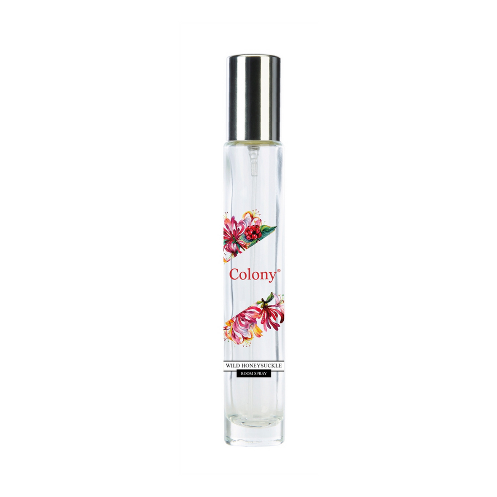 Wax Lyrical Colony Wild Honey Suckle Room Spray. Honeysuckle fragrance oozing balsamic and florals together with green herbaceous notes on a base of musk and amber.