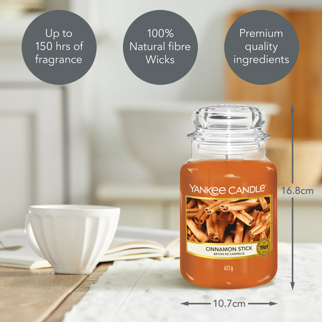 Yankee Candle Cinnamon Stick Large Jar Candle. A lovely blend of sweet spicy aromas − warm cinnamon bundled with cloves.