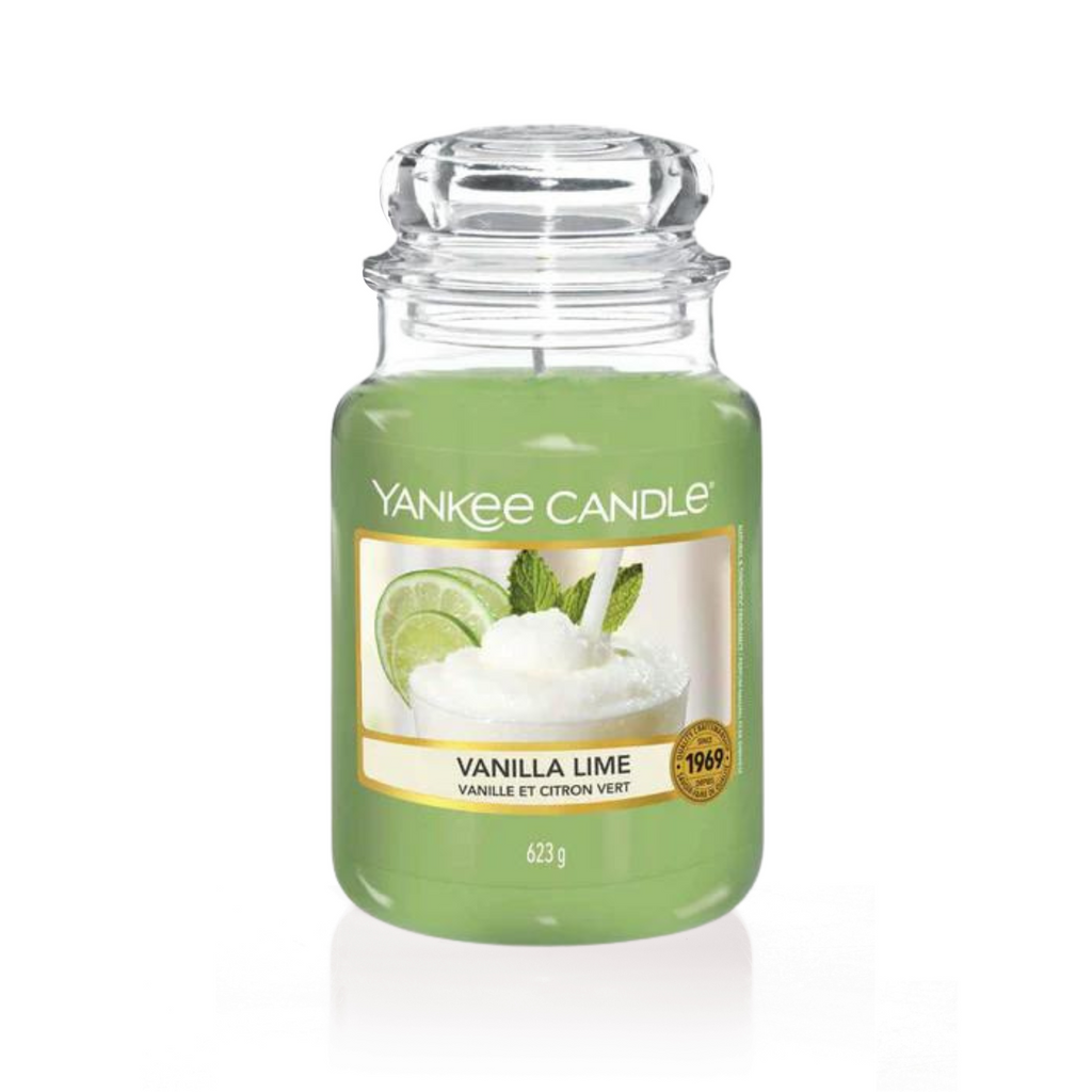 Yankee Candle Vanilla Lime Large Jar Candle. Refreshing aromas of rich, creamy vanilla combined with sweet cane sugar and a zesty lime twist